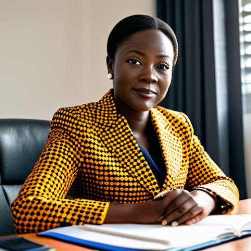 Home 19 **
"A professional Ivorian businesswoman in a modest, tailored Ankara print business suit, seated at a modern desk in a bright Abidjan office. Sunlight streams through the window, illuminating her focused expression. Fully clothed, appropriate attire, safe for work, perfect anatomy, natural proportions, professional corporate photography, high quality, family-friendly."
**