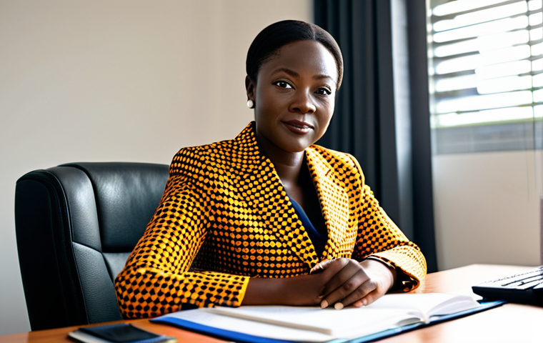 **

"A professional Ivorian businesswoman in a modest, tailored Ankara print business suit, seated at a modern desk in a bright Abidjan office. Sunlight streams through the window, illuminating her focused expression. Fully clothed, appropriate attire, safe for work, perfect anatomy, natural proportions, professional corporate photography, high quality, family-friendly."

**