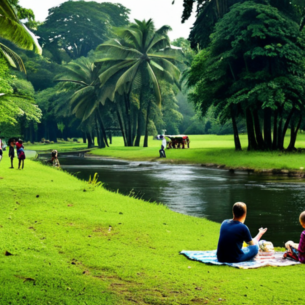 Tranquil Park Scene**

"A family-friendly scene in a national park in Côte d'Ivoire, featuring lush greenery, tall trees, and a clear stream. A group of fully clothed individuals are enjoying a picnic, with children playing safely nearby. The atmosphere is peaceful and serene. Capture the beauty of the natural environment with realistic detail and soft lighting. Safe for work, appropriate content, professional photography, perfect anatomy, natural proportions, modest attire."

**