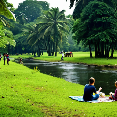 Home 8 Tranquil Park Scene**
"A family-friendly scene in a national park in Côte d'Ivoire, featuring lush greenery, tall trees, and a clear stream. A group of fully clothed individuals are enjoying a picnic, with children playing safely nearby. The atmosphere is peaceful and serene. Capture the beauty of the natural environment with realistic detail and soft lighting. Safe for work, appropriate content, professional photography, perfect anatomy, natural proportions, modest attire."
**