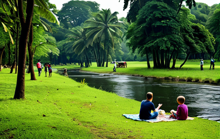 Tranquil Park Scene**
"A family-friendly scene in a national park in Côte d'Ivoire, featuring lush greenery, tall trees, and a clear stream. A group of fully clothed individuals are enjoying a picnic, with children playing safely nearby. The atmosphere is peaceful and serene. Capture the beauty of the natural environment with realistic detail and soft lighting. Safe for work, appropriate content, professional photography, perfect anatomy, natural proportions, modest attire."
**