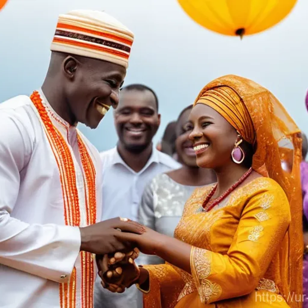 코트디부아르 결혼 풍습 - **Ivorian Engagement Ceremony:** A vibrant and joyful engagement ceremony scene in Ivory Coast. A yo...