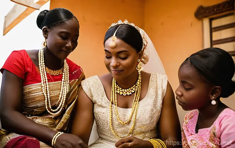 코트디부아르 결혼 풍습 - **Ivorian Engagement Ceremony:** A vibrant and joyful engagement ceremony scene in Ivory Coast. A yo...