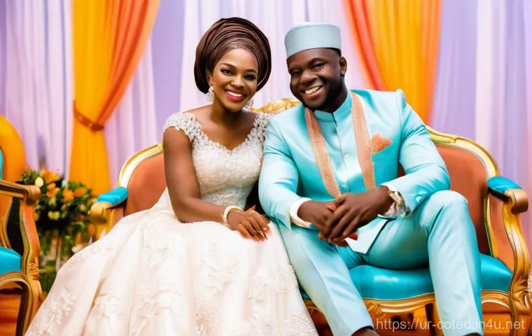 코트디부아르 결혼 풍습 - **Ivorian Bride's Wedding Preparation:** A serene and elegant scene of an Ivorian bride being prepar...