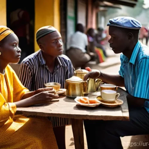 Home 26 코트디부아르 정치 상황 - **Prompt:** A bustling yet subtly tense street scene in Abidjan, Ivory Coast. The golden hour light ...