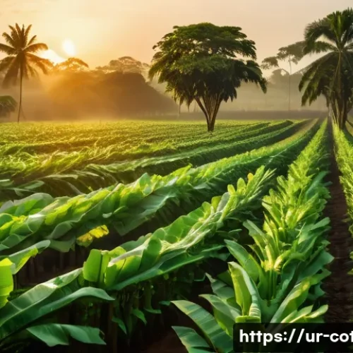 Home 24 코트디부아르 바나나 플랜테이션 투어 - **"A breathtaking, panoramic view of a vast banana plantation in Ivory Coast at dawn. The scene is d...