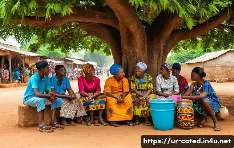 코트디부아르 언어와 프랑스어 사용률 - A vibrant street scene in Côte d’Ivoire showcasing a diverse group of people from various ethnic bac...