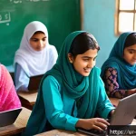 Home 21 코트디부아르 노동 시장 현황 - A vibrant digital classroom scene in a rural Pakistani village, showing young Urdu-speaking men and ...