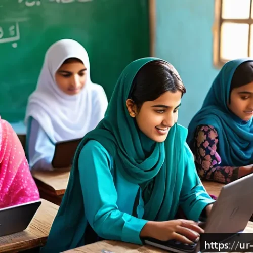 Home 33 코트디부아르 노동 시장 현황 - A vibrant digital classroom scene in a rural Pakistani village, showing young Urdu-speaking men and ...