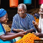 Home 20 코트디부아르 현지인과 소통하는 법 - A vibrant street market scene in Côte d'Ivoire featuring a diverse group of people engaging warmly, ...