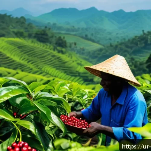 Home 31 코트디부아르 주요 수출품목 - A vibrant coffee plantation scene in Côte d’Ivoire featuring Arabica coffee plants laden with ripe r...
