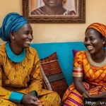 Home 23 코트디부아르 가사도우미 문화 - A warm, respectful scene inside a traditional Ivorian home featuring a diverse group of domestic emp...