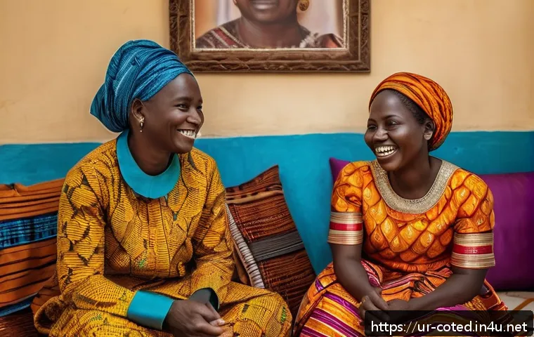 코트디부아르 가사도우미 문화 - A warm, respectful scene inside a traditional Ivorian home featuring a diverse group of domestic emp...